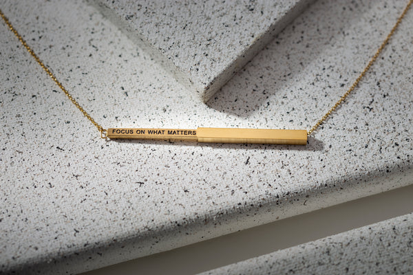 Focus on What Matters Hidden Affirmation Message Necklace In Gold Finish by My Focus Jewelry