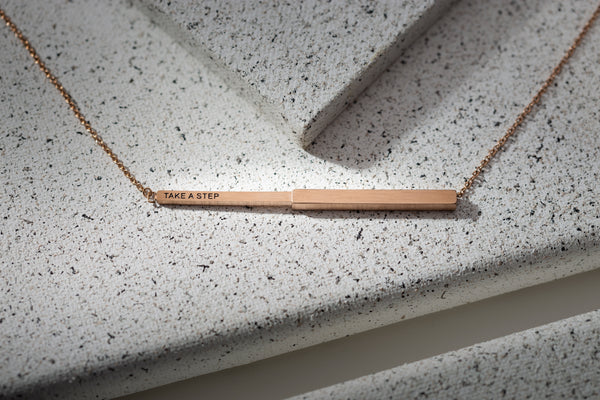 Take A Step Hidden Affirmation Message Necklace In Rose Gold Finish by My Focus Jewelry