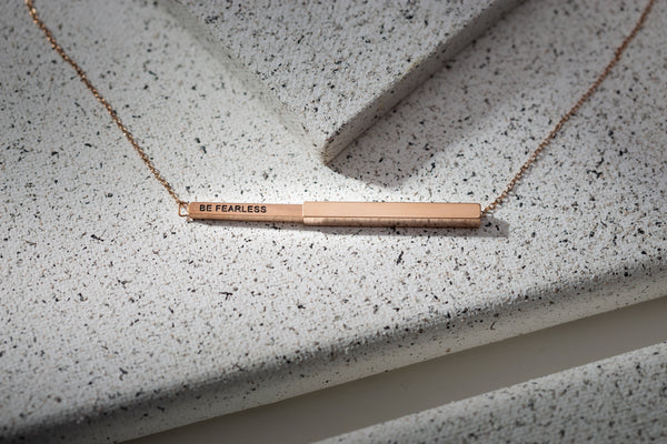 Be Fearless Hidden Affirmation Message Necklace In Rose Gold Finish by My Focus Jewelry