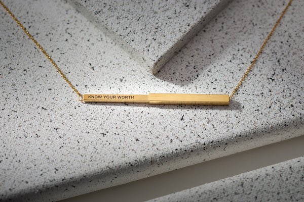 Know Your Worth Hidden Affirmation Message Necklace Gold Finish by My Focus Jewelry