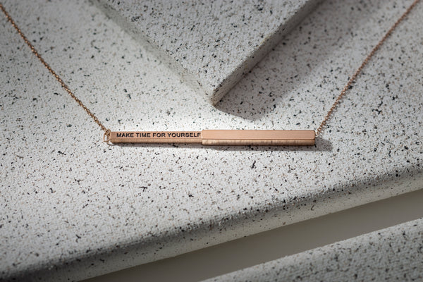 Make Time for Yourself Hidden Affirmation Message Necklace In Rose Gold Finish by My Focus Jewelry